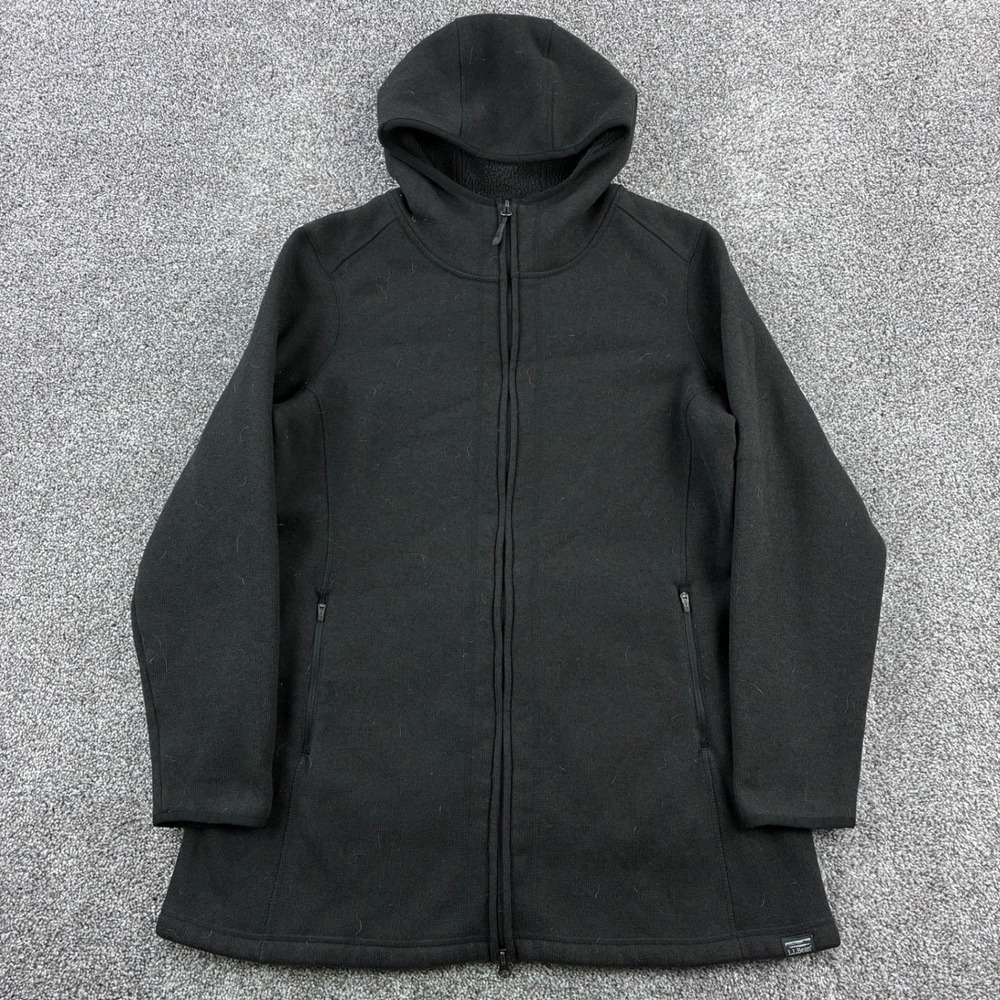 L.L.Bean Sweater Fleece Coat Women's XL‎ Pet Black Knit Full Zip Hoodie Jacket